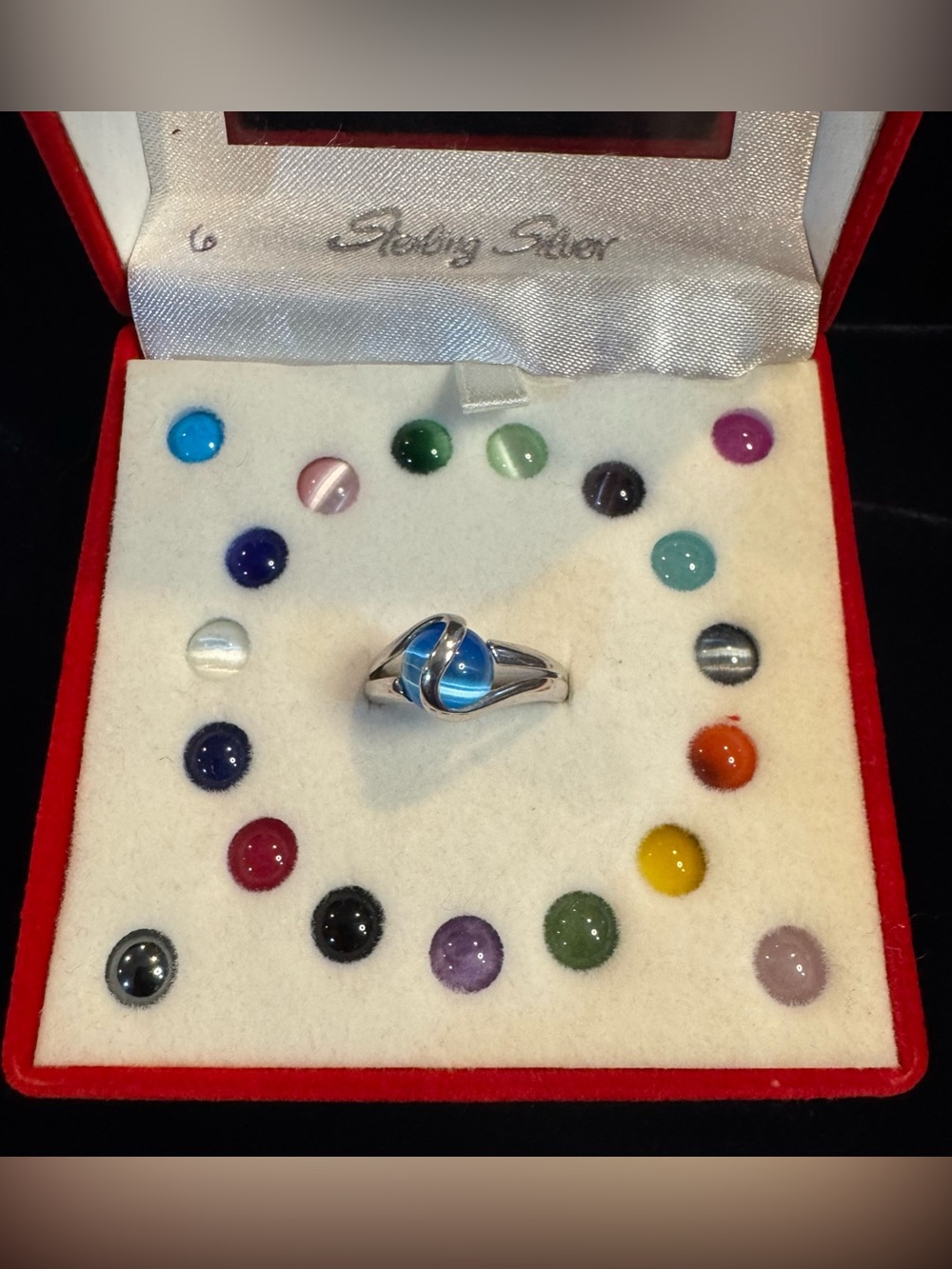 Vintage Sterling Silver Ring, 6, w/ 20 Multicolor Interchangeable Center Beads